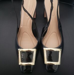 Elegant Black Slingback Pumps with Gold Accent